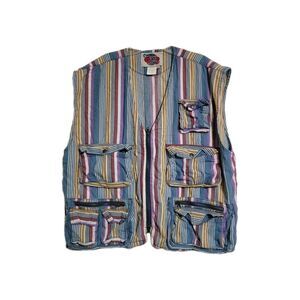 Protector Blues Vintage Fishing Vest Men XL Multicolor Stripe Utility Pocket
